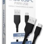 Cabo C3Tech USB Tipo C 2.0 2m 3A Preto - CB-C20BK