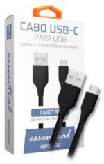 Cabo C3Tech USB Tipo C 2.0 2m 3A Preto - CB-C20BK