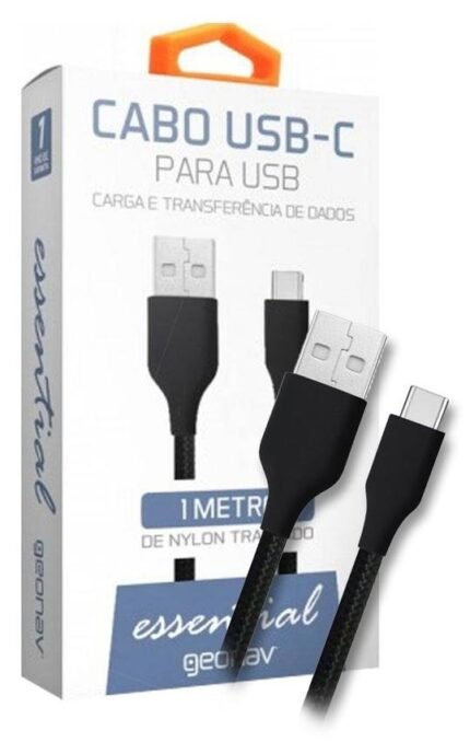 Cabo C3Tech USB Tipo C 2.0 2m 3A Preto - CB-C20BK