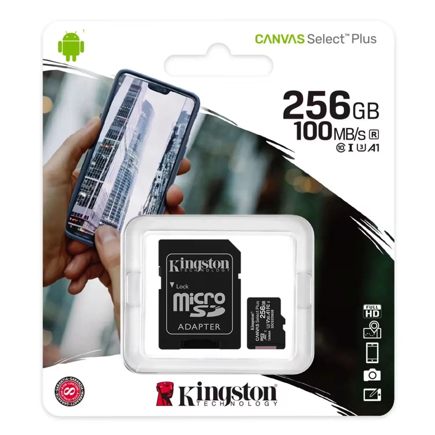 Cart-o-De-Mem-ria-Micro-Sd-Kingston-Canvas-Select-Plus-256gb-100mbs-Sdcs2-256gb_1781900626.jpg Cartão de Memória Kingston 256GB Micro SDXC CanvasSelect Plus + Adapt - SDCS2/256GB - Imagem 1